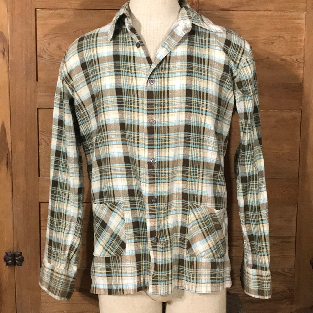 KINGSPORT no tuck flannel button down teal brown M